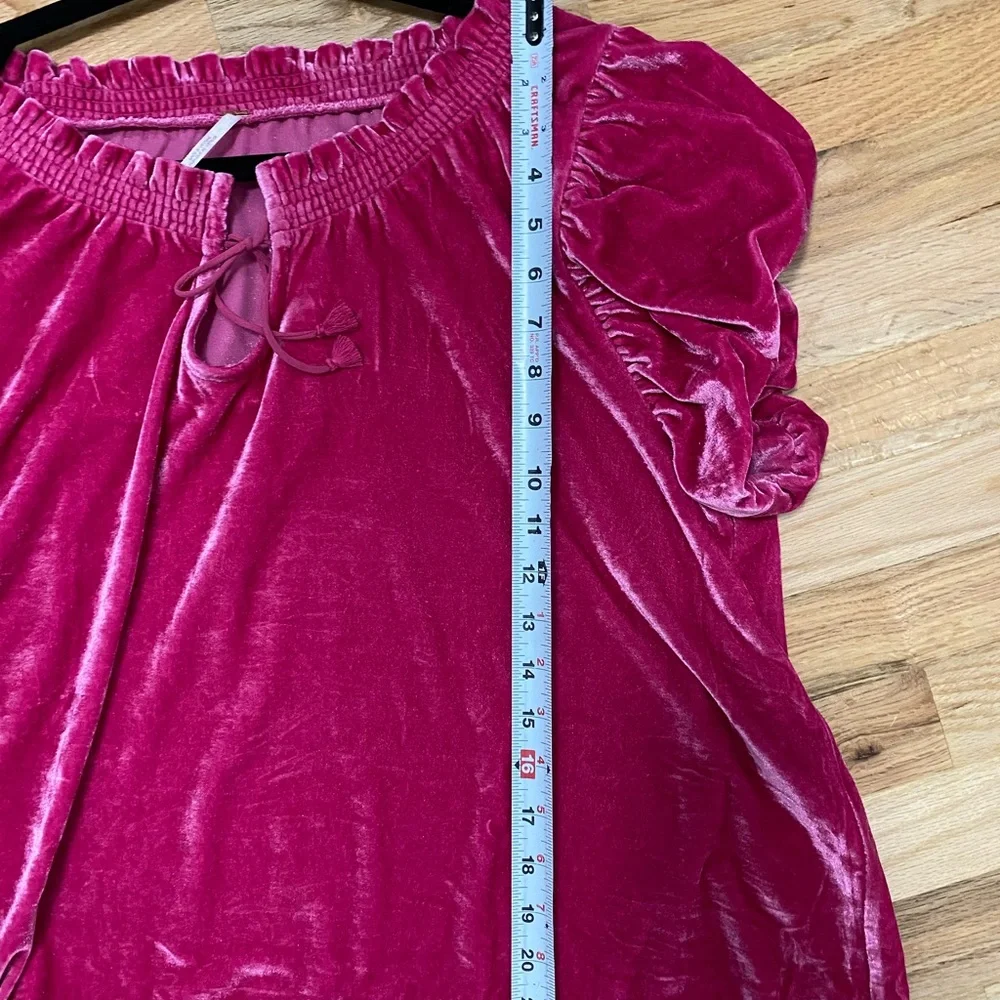 Free People Pink Velvet‎ Blouse Teresa Boho Festival XL Crop Bubble - Picture 9 of 10